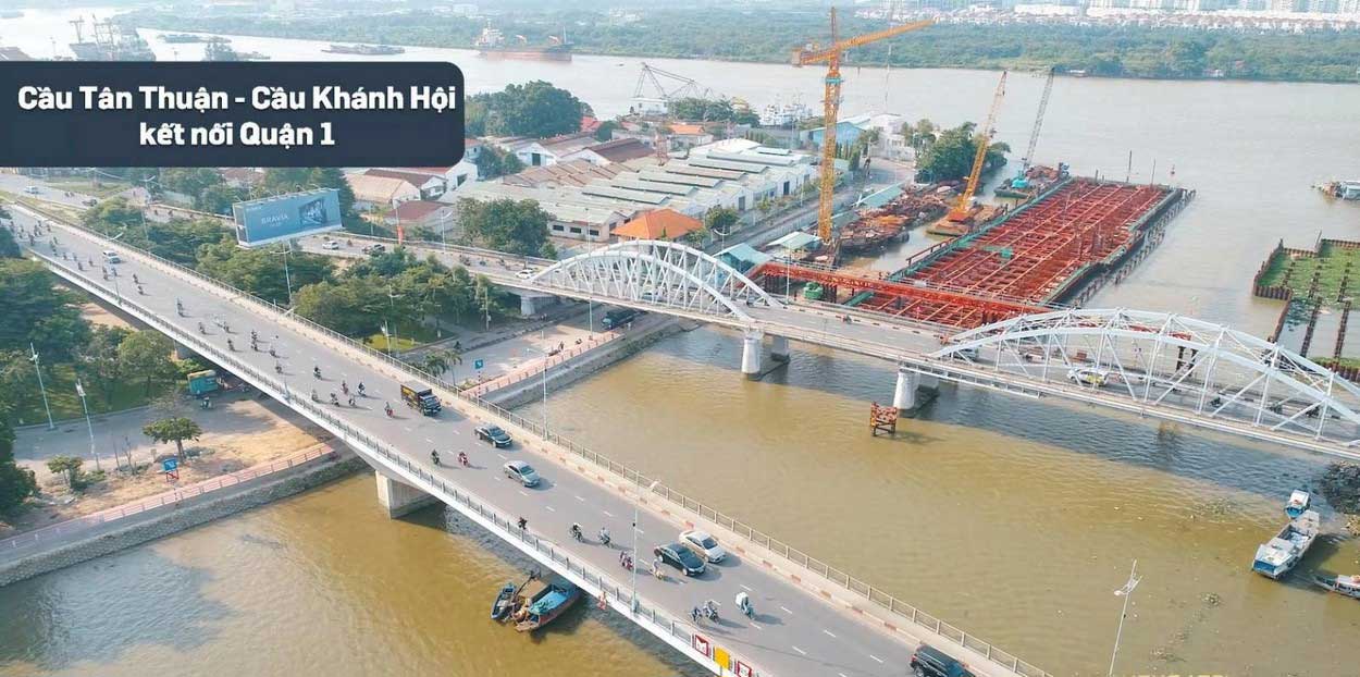 Cầu Tân Thuận – Cầu Khánh Hội cách dự án căn hộ The Blue Star khoảng 3 phút di chuyển