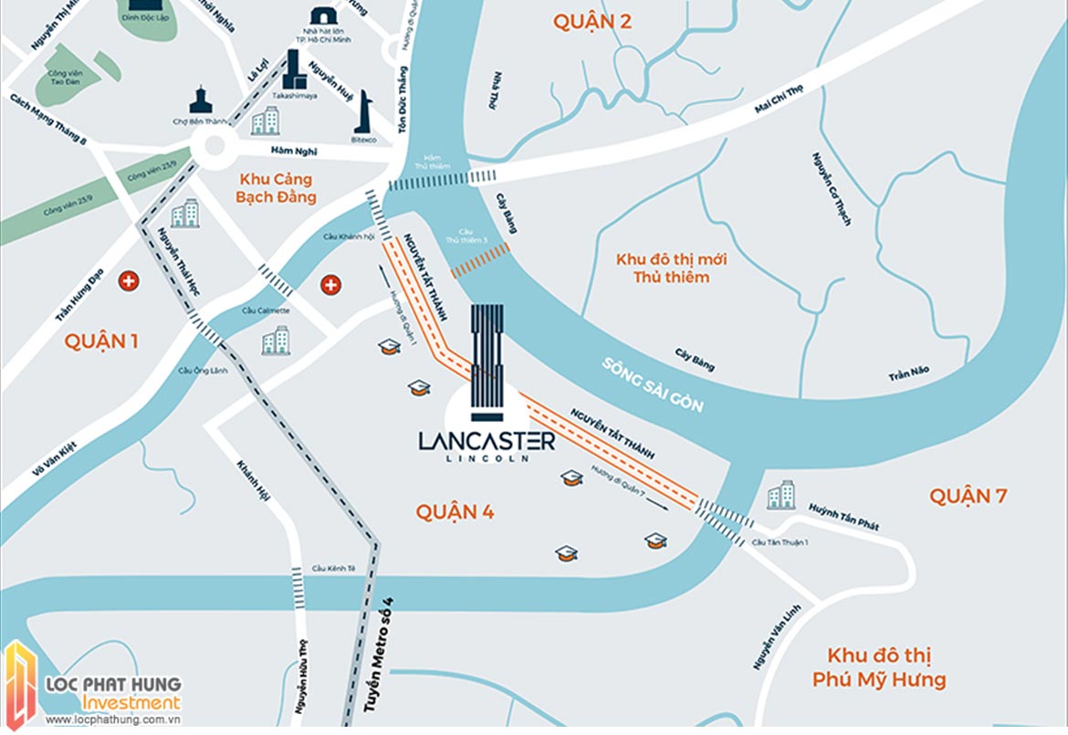 Vị trí địa chỉ dự án căn hộ Lancaster Lincoln Quận 4 tọa lạc tại 420-430 Nguyễn Tất Thành, phường 18, Quận 4