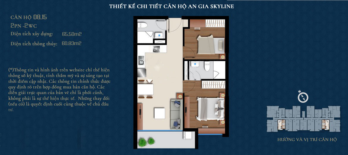 Thiết kế căn hộ An Gia Skyline diện tích 66m2 - Thiết kế 2 Phòng ngủ - 2 Vệ sinh