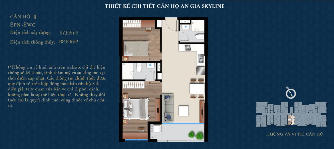 Thiết kế căn hộ An Gia Skyline diện tích 68m2 - Thiết kế 2 Phòng ngủ - 2 Vệ sinh
