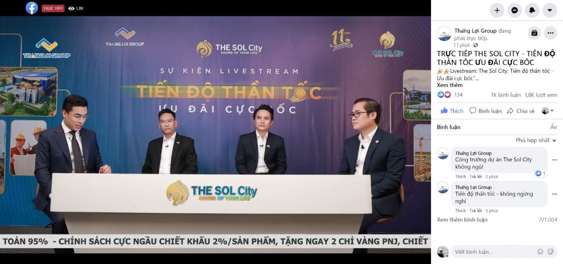 Buổi livestream nhận được sự ủng hộ của hàng ngàn khách hàng và nhà đầu tư cho dự án The Sol City